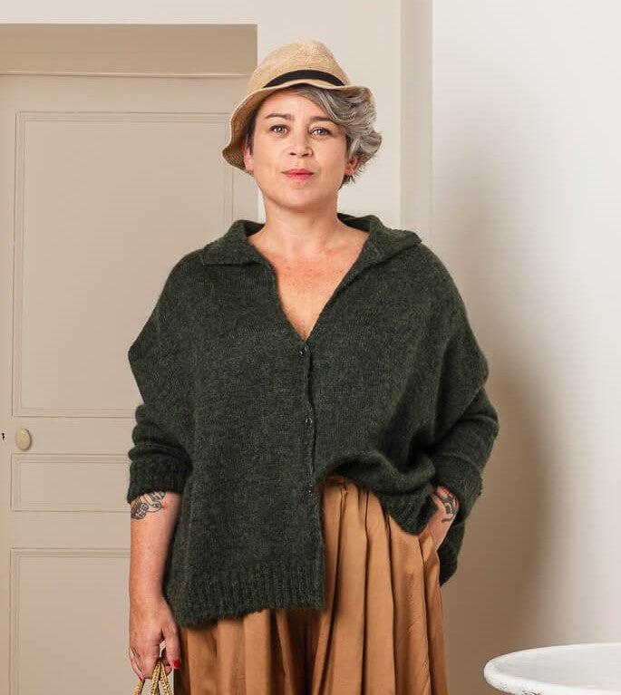 Cardigan en mohair vert