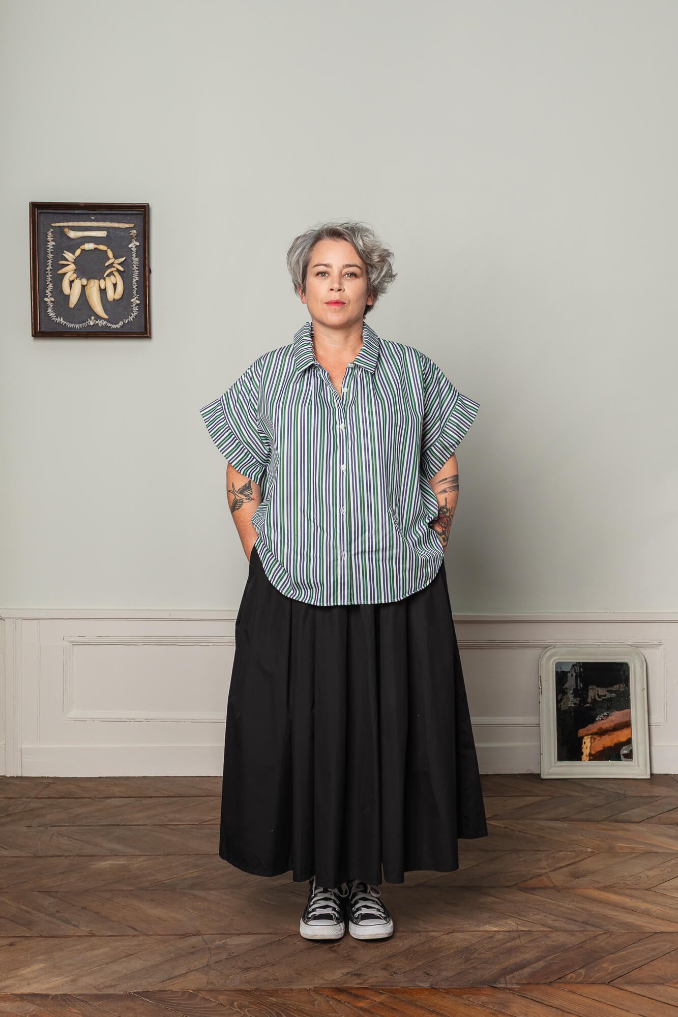 Chemise en popeline rayée de face