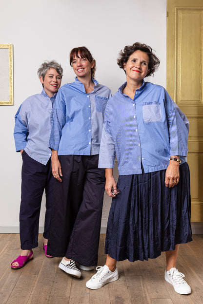 Chemise Adrienne coton rayé bleu 