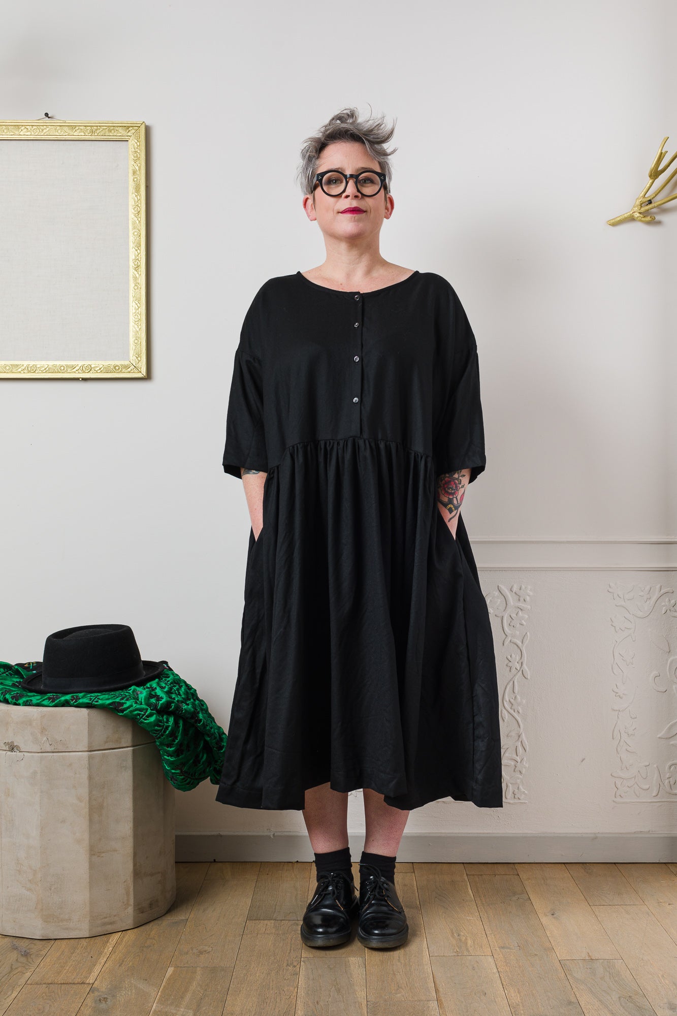 Robe Janis flanelle noire de face