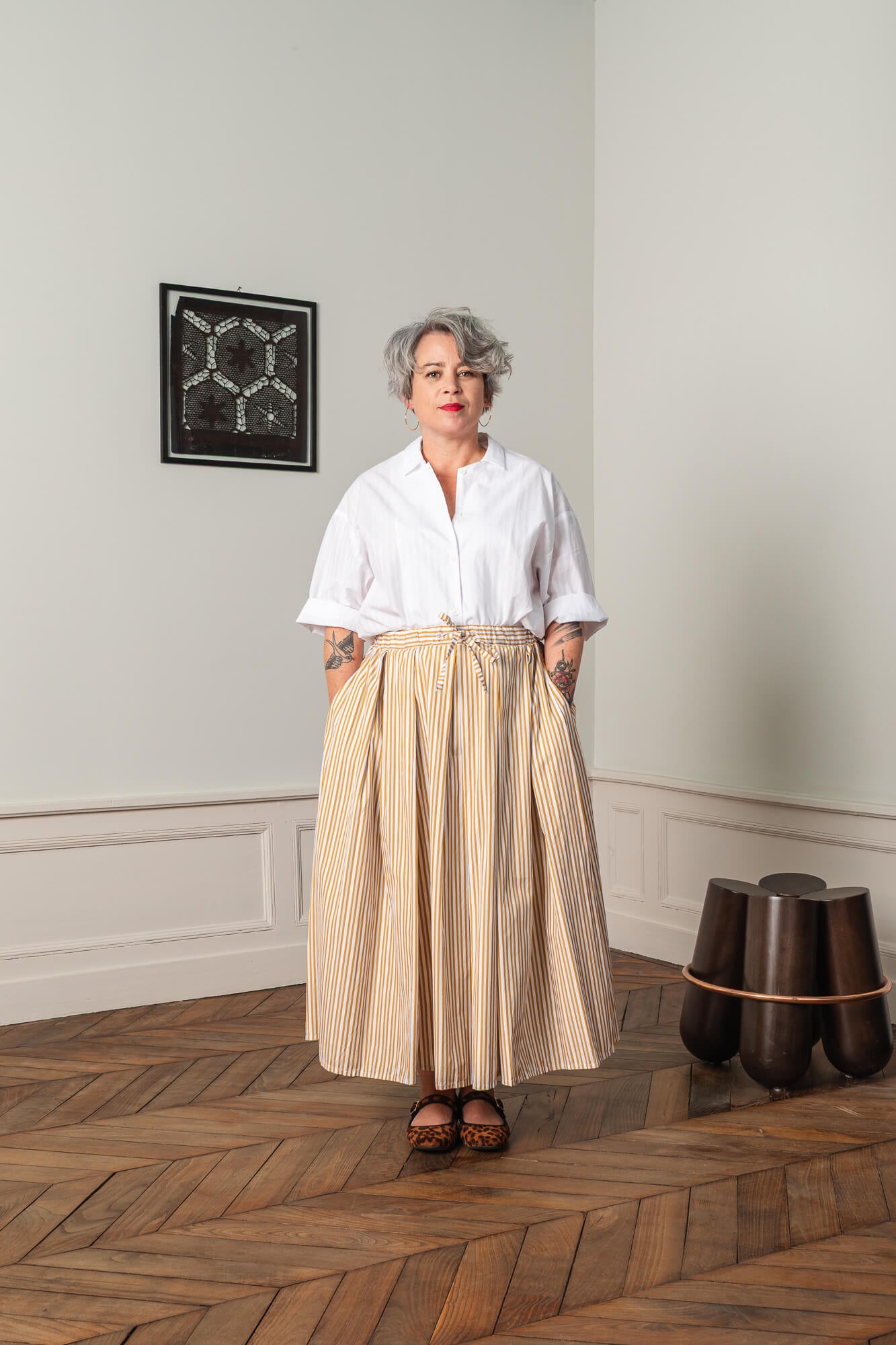 Jupe en popeline rayée de face