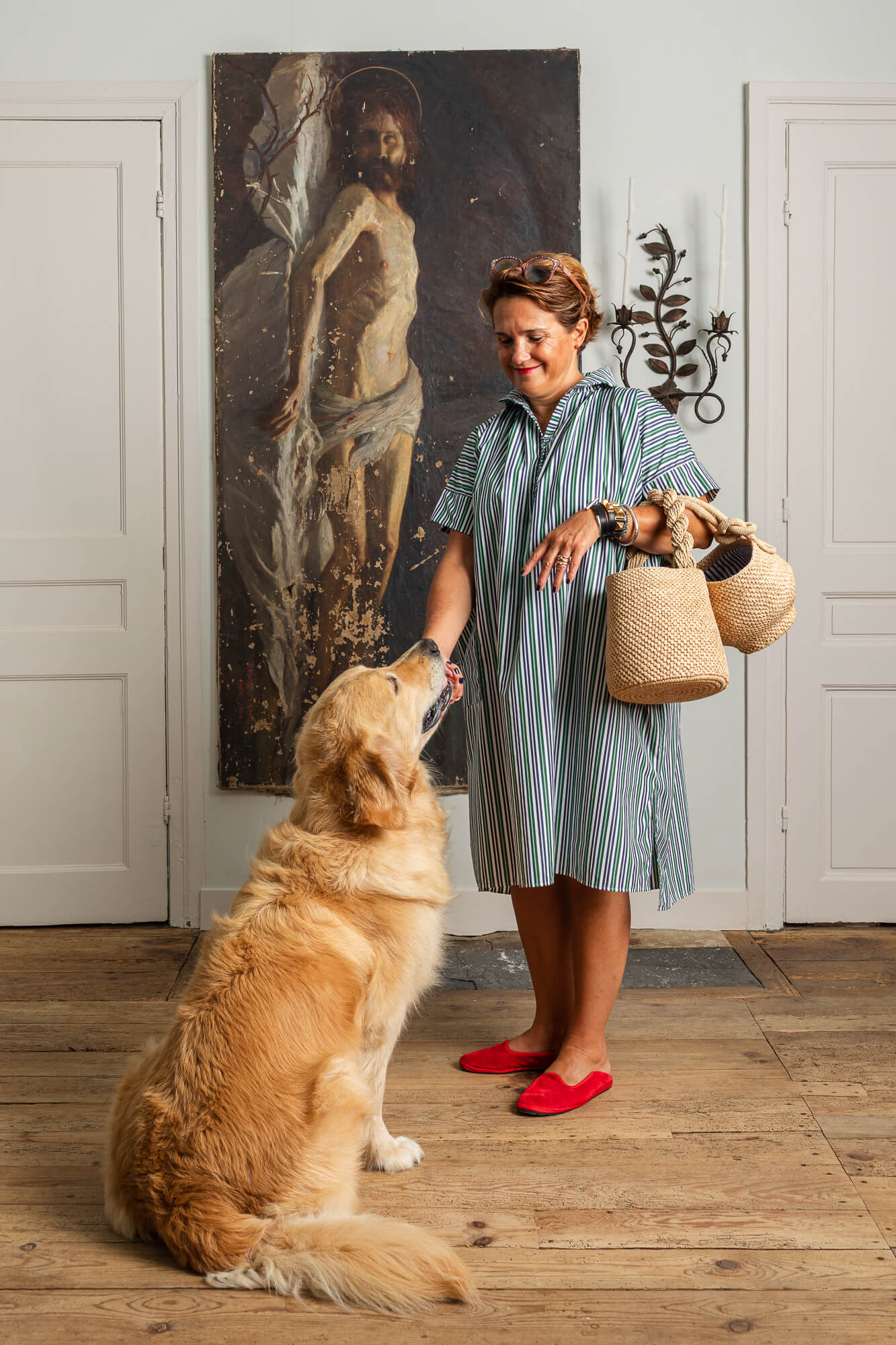 Robe en popeline rayée verte