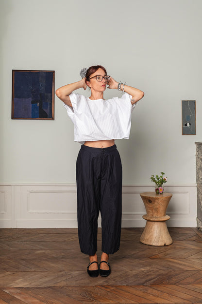 Top en popeline blanc court